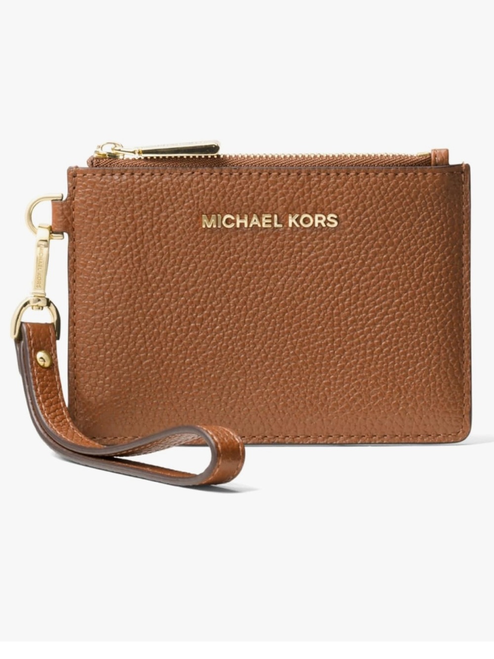 Michael Kors Cognac Pebbled Leather Wristlet Card Case with Gold Hardware